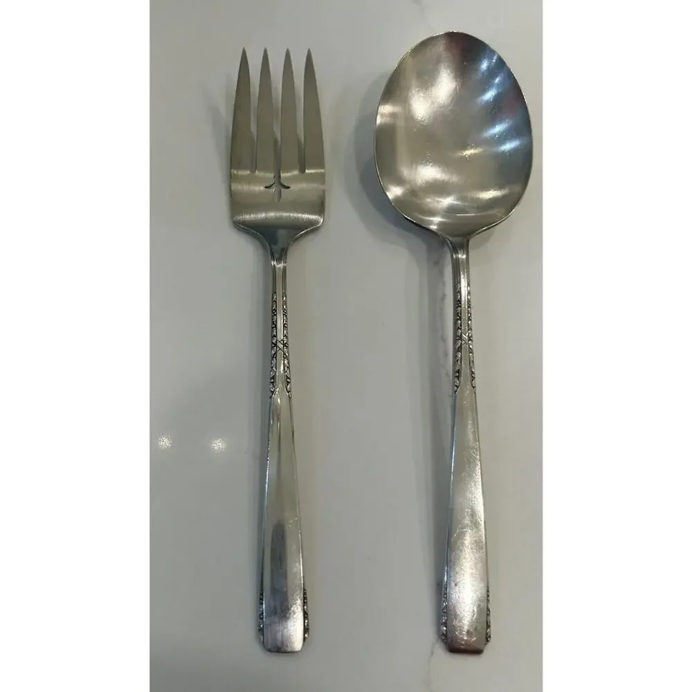 Vtg Wm A Rogers A1 Plus 1936 Camelot-Harvest Large Serving Spoon‎ & Meat Fork SP